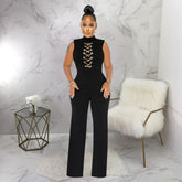 Solid Color Sleeveless StCollar round Neck One-Piece Wide-Leg Jumpsuit